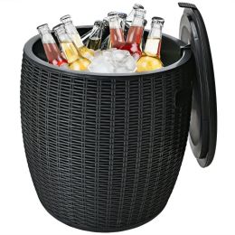 Patio Rattan Cool Bar 12 Gallon 4-in-1 Cocktail Table Side Table