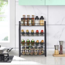 Black Four Tier Kitchen Seasoning Storage Rack Counter Organizer Spice Rack Shelf for Seasoning Jars,Spice Jars Sauce Bottles KJZWJ018-4HEI YF