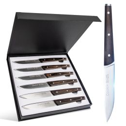 6Pcs Steak Knife Set Serrated Stainless Steel Utility with Wooden Handle for Home Dining Restaurant  YJ